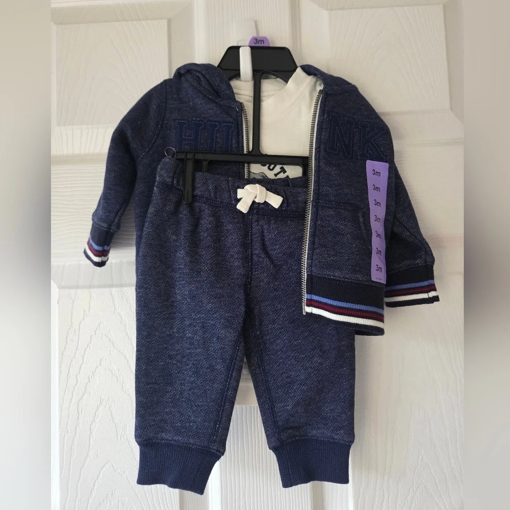 Carter's Baby 3 Month Set 3pc Hoodie, Pants, Bodysuit 'Hunk' Dog NWT Navy